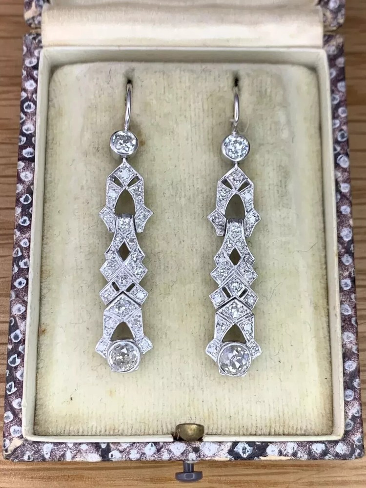 4.00Ct Art Deco Style Lab Craeted Diamond 14K White Gold FN Drop/Dangle Earrings