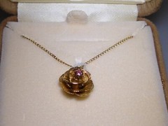 LOVELY VINTAGE GOLD FILLED NECKLACE W/PINK TOPAZ SIGNED D.E.C.! NEW IN O.B.!