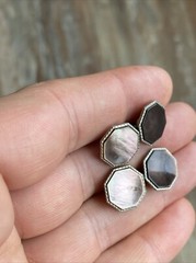 Iridescent MOP Mother of Pearl Octagonal Silver Tone Antique Edwardian CuffLinks