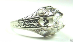 Antique Art Deco Engagement Belais 18K White Gold EGL USA Ring Size 4.25