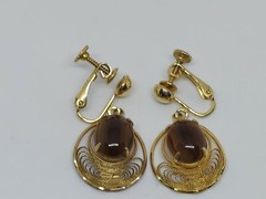 Vintage Art Deco Style Agate Filigree Clip-On Earrings 1/20 12K JJJ Signed