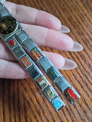 VTG. Y2K ITALIAN CHARM BRACELET DOUBLE ROW LOT ZOPPINI, B’LINQ, D’LINQ,ROMA,Navy