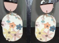 Bohemian Handmade Polymer Clay Earrings 3D Floral Design White Backing Vtg