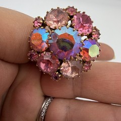 Vintage Rhinestone Brooch & Earrings Set Pink AB Crystal Cupcake Setting