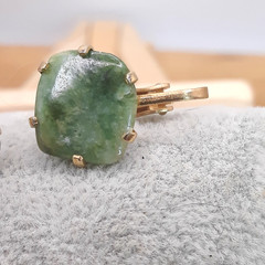 Vtg 1940s Genuine Prong Set Jade Nugget Clamper Bracelet & Clip On Earring Set