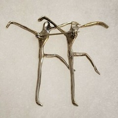 Large Vintage Modernist Abstract Silver Figural Brooch Dancers with Secure Clasp