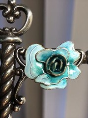 11. Vintage Sterling Silver 925 Blue Enamel ROSE Flower Stud Earrings 21 x 17mm