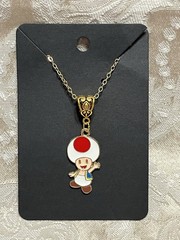 Cartoon Mario Toad Video Game Gold Enamel Bohemian Trendy Necklace 18”