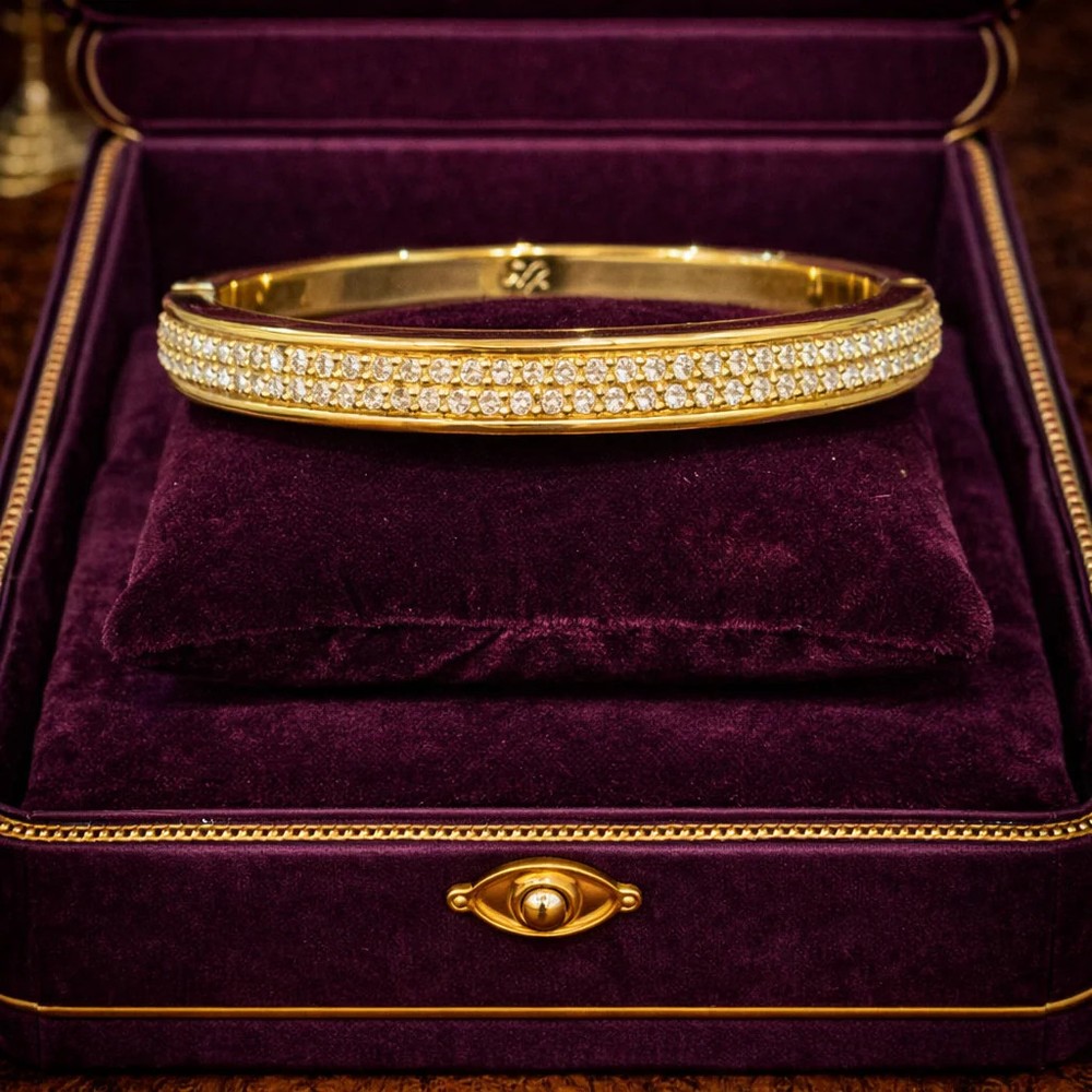 Vintage Tommy Bahama Gold Tone Rhinestone Bangle Bracelet | Estate Designer Jewe