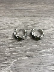 Lever Back Hoop Earrings Silver Tone Green Stones Vintage