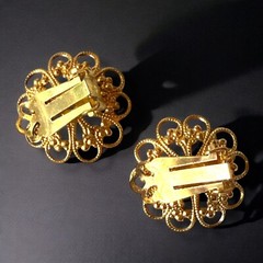 Vintage Clip On Earring Findings Brass Filigree Lot 10 NOS 24mm Guyot Brothers
