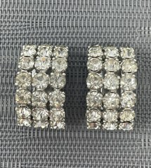 VTG Clear Rhinestone Triple Row Half Hoop Clip On Earrings Silver Tone 1″ J-Hoop