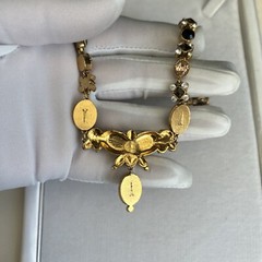 Vtg. Sign One Ligne (Paris) Gold Tone Warm Colors Necklace 16” Nice