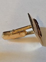 Vintage Rectangle Twist Cuff Links Gold Toned With Red Stone Center Bullet Back