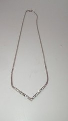Vintage Monet Silver Tone Rhinestone V Shape Chevron Necklace Herringbone 15 in