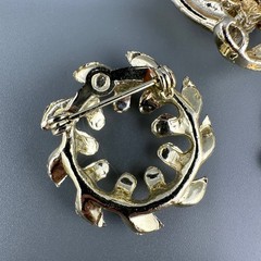 Vintage Wreath Brooch Lot Gold Tone Faux Seed Pearl Pink Stones Textured Brushed