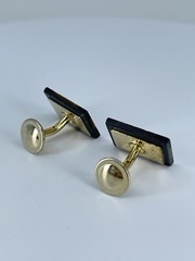 Vintage Onyx Lapis Tigers eye rectangle cufflinks polished gold tone fixed backs