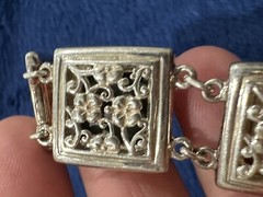 Vtg Signed NF Chapal Zenray Sterling Silver 925 Mother Of Pearl Panel Bracelet
