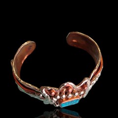 7.5in Copper Brass Modernist Brutalist Blue Howlite Turquoise Cuff Bracelet #4