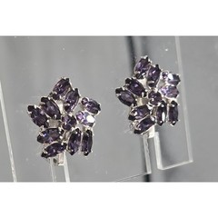 Vtg B David Purple Cluster Marquis Crystal Rhodium Silver Tone Clip On Earrings
