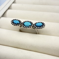JTV Ring Turquoise Sterling Silver 925 size 8 Designer Halo East West Modern