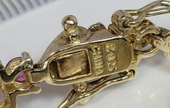Sterling Ruby Open Heart Tennis Bracelet gold vermeil two tone Ross Simons