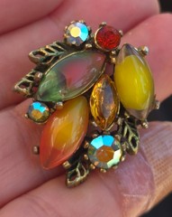 ARTHUR PEPPER MULTICOLOR CABACHON RHINESTONE STATEMENT BROOCH EARRINGS SET