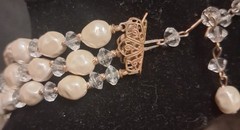 Miriam Haskell 30s AB Crystal Pearl 3 Strand Necklace