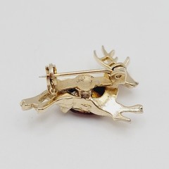 Vintage Red Rhinestone Reindeer Christmas Holiday Rudolph Brooch Pin Tiny 1 inch