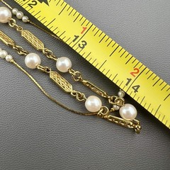 Vintage Necklace Lot Marvella Faux Pearl Bar Link Chain Gild Tone 28”