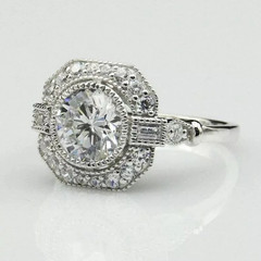 Art Deco Vintage 2Ct Round Cut Lab Created Diamond 14K Gold Over Christmas Ring