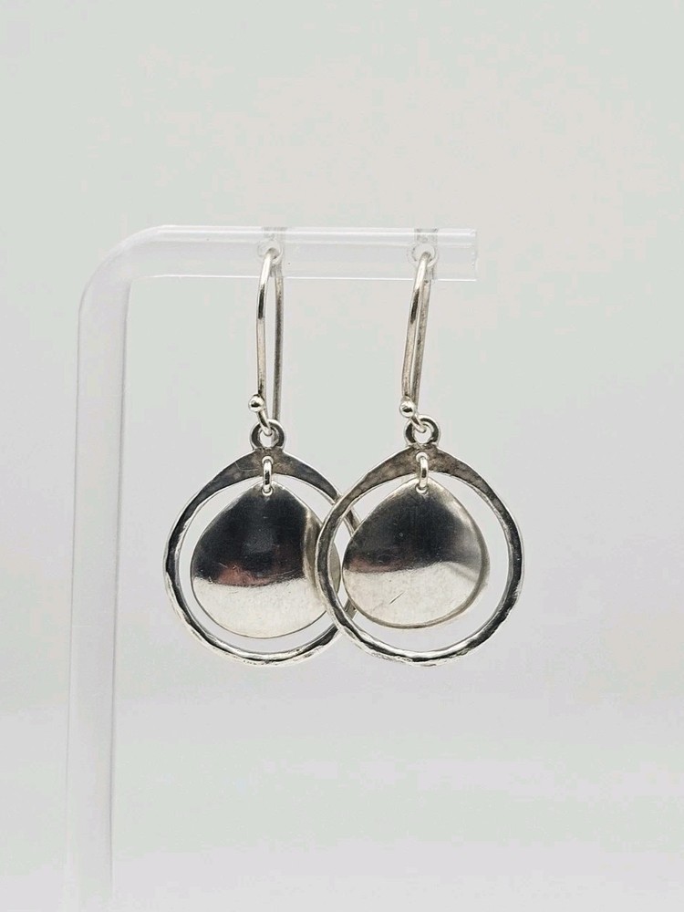 Retired Silpada Sterling Silver Hammered Disc Cut Out Dangle Earrings 1.55″