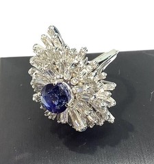 18K White Gold 5.90ctw Oval Blue Sapphire & Tapered Baguette Diamond Ring