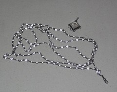 Antique Vintage Sterling Silver open-back faceted Crystal Chain Necklace Fob 63″