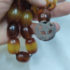 Vintage Style Amber Color Beaded Necklace Large Barrel Beads 128g Estate Jewelry