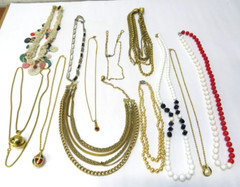 Vintage LOT of 12 Necklaces Assorted Sizes & Colors Gold red white pearl