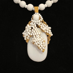 Vintage Mariam Haskell Milk Glass Bead Neck Signed Clasp / Pendant 20”