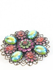 Liz Palacios Pink And Green Watermelon Rhinestone Brooch Pin Vintage