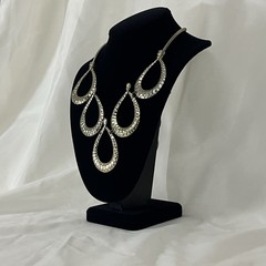 Vintage Teardrop Bib Statement Necklace Hammered Silver-Tone Metal