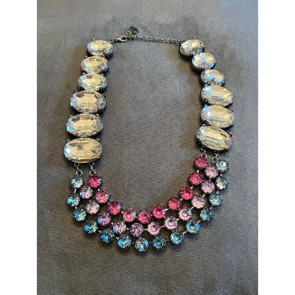 Liz Claiborne Statement Necklace Womens OS Multicolor Vintage Crystal Bib