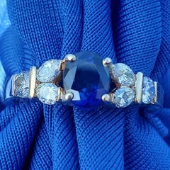 Original EARTH MINED SAPPHIRE DIAMOND Deco Engagement Ring 14K GOLD Solitaire