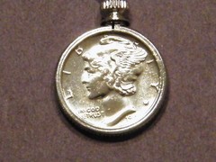 Coin Pendant Silver VINTAGE MERCURY DIME Bezel Sterling Silver Plated 18” Chain