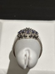 Sterling Silver 925 Blue Violet Tanzanite Style Cluster Diamond Ring Size 8 TGGC