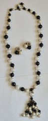 Vintage Tassel Necklace & Earrings Molded Plastic Beads Statement Retro Chunky