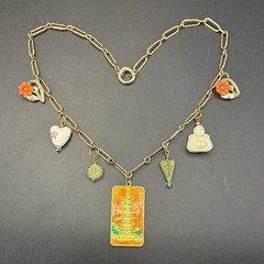 Vintage Estate Assemblage of Charms: Buddha, Pagoda Tower,Thermoset Flowers,OOAK