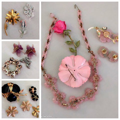 Vintage High End Flower Brooch Earring Jewelry Lot wSets Hollycraft Weiss Emmons