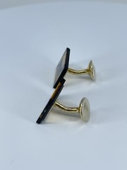 Vintage Onyx Lapis Tigers eye rectangle cufflinks polished gold tone fixed backs
