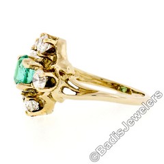 Vintage 14k Yellow Gold Round GIA RARE UNTREATED Emerald Solitaire Diamond Ring