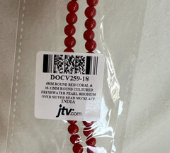 Red Coral Bead PEARL Rhodium Over Silver Necklace 18″ NEW