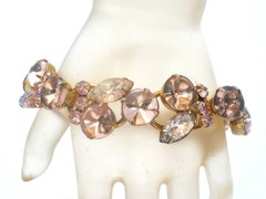 Vintage D & E For Juliana Bracelet Pink Rhinestones 5 Link 7.5″ Long Gold Tone